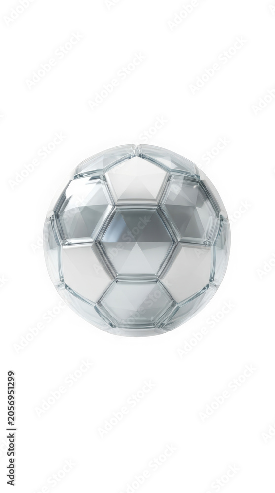 Naklejka premium Modern metallic soccer ball with black and white hexagon pattern