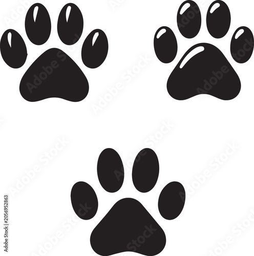 Set of Animal Paw Print Icons, Dog and Cat Track Silhouettes