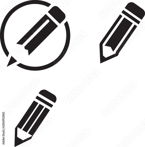 Set of Pencil Icons, Drawing and Creative Writing Tool Silhouettes