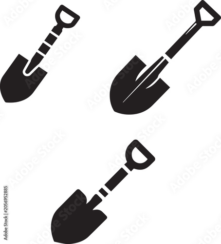Set of Shovel Icons, Garden and Construction Hand Tool Silhouettes