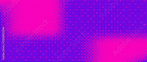 Blue pink bitmap pixel texture. Dotted dither gradient pattern background. 8 bit halftone faded pop art gradation wallpaper. Eps10