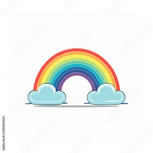 Flat design rainbow over clouds vector