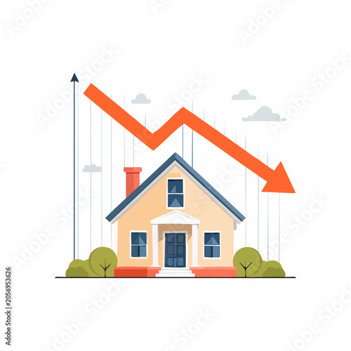 Flat design vector house with upward arrow
