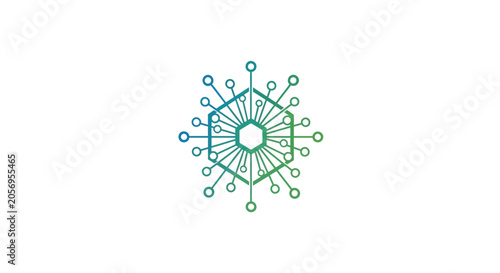 Abstract digital network with hexagonal center and radiating nodes