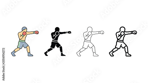 Tablou pe pânză Four boxers in different poses and colors in fighting stances throwing punches