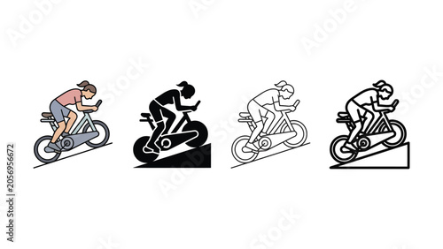 Quadro su tela Four different illustrations of cyclists riding bikes on inclined surfaces