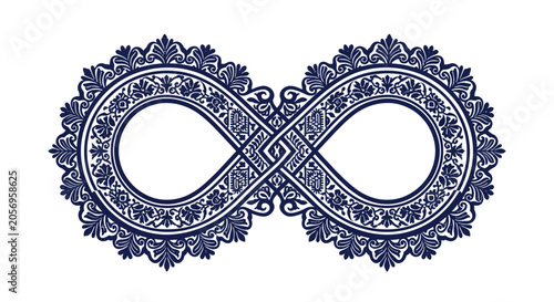 Schilderij op canvas Intricate floral ornament in blue vector illustration on white background