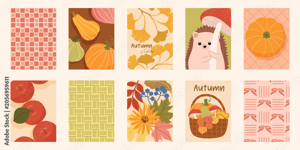 Obraz premium Abstract fall autumn background and pattern vector set. Design for card, greeting card, cover, poster.