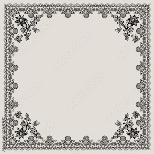 Abstract Geometric Digital Background: Luxury Vintage Shabby Chic Square Scarf Layout and Ornamental Botanical Climbing Rose Garden Flowers Pattern for Contemporary Graphic Design Broken White