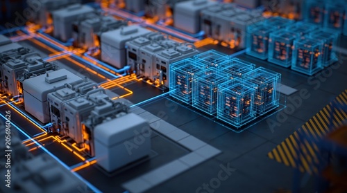Data center infrastructure with digital cloud computing network and server tech