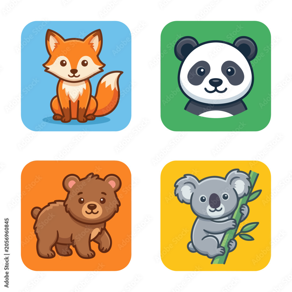 Fototapeta premium Cute cartoon animals icons set.
