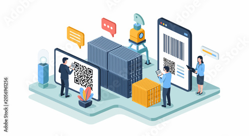 Smart global supply chain logistics management with digital barcode and qr code tracking for cargo containers
