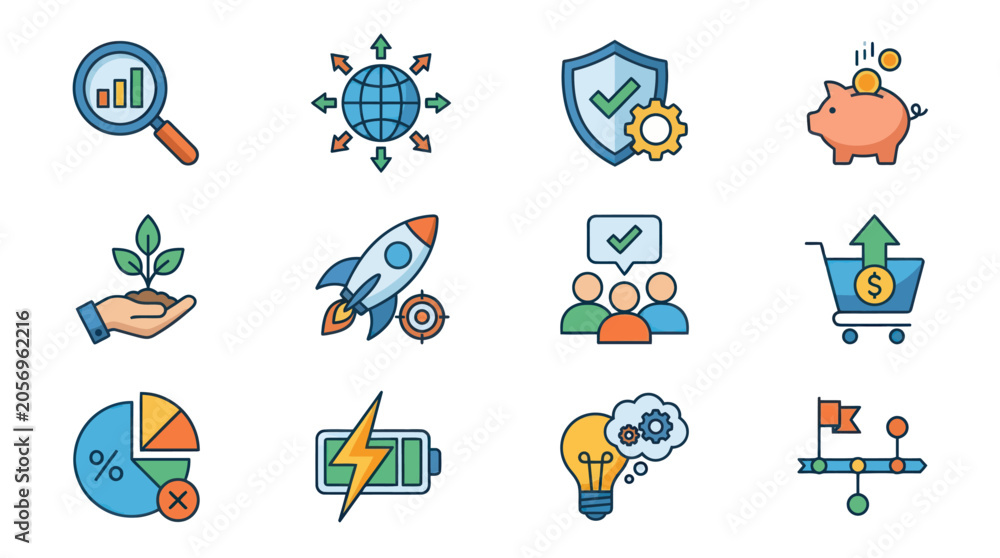 Fototapeta premium Business icons for finance and growth.