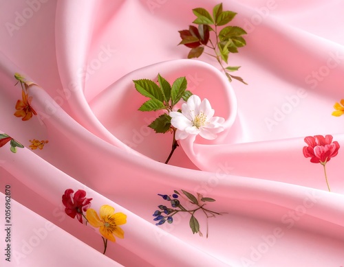 Pink floral wreath with white roses and greenery.