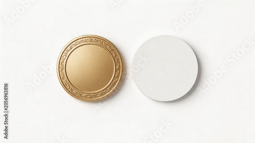 Two decorative circular objects on white surface