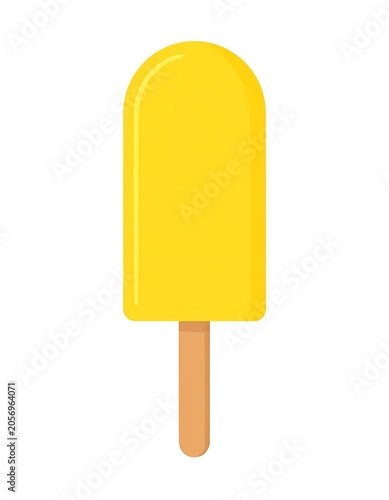 A bright yellow popsicle on a light brown stick