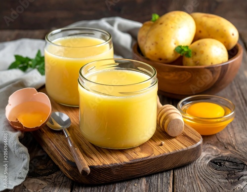 Homemade fresh carrot orange ginger juice in jars.