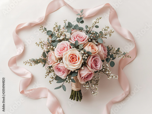 Elegant Pink Floral Bouquet and Greeting Card on Soft Feminine Background