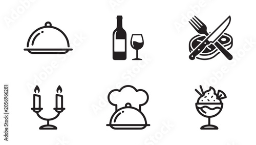Fine dining and restaurant service icon set for professional culinary presentation with restaurant culinary presentation hospitality illustration collection experience