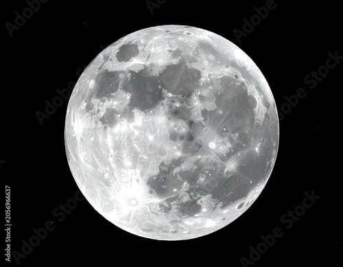 Bright Full Moon Glowing in Dark Night Sky