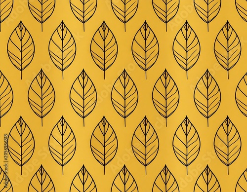Minimal Black Leaf Pattern Repeating on Mustard Yellow Background