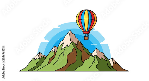 Colorful hot air balloon flying high.