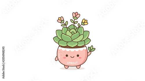 Cute Cartoon Succulent Plant Character.