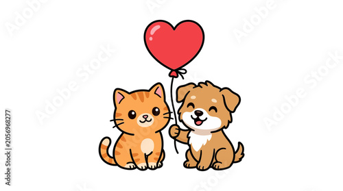 Cute Cat and Dog Friends Together.