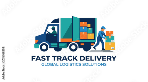 Delivery Truck with Boxes Loaded.