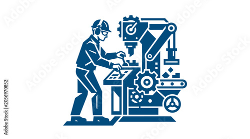 Foto Man working on industrial machine tool.