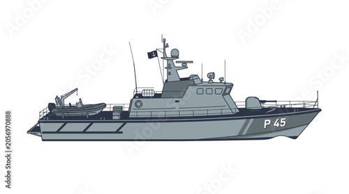 Foto Modern naval warship vessel design.