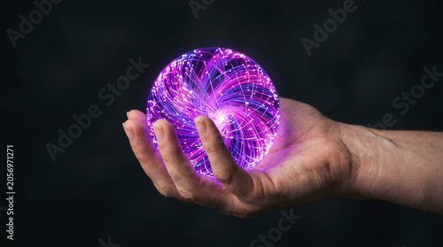 Glowing purple orb in hand.