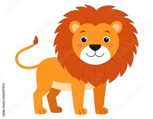 Cute Cartoon Lion Standing on Light Gray Background