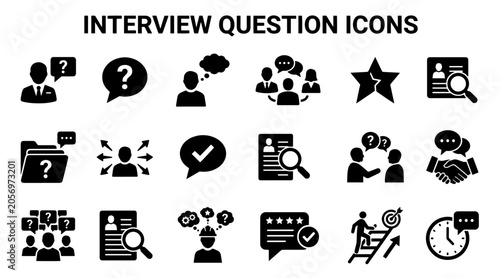 Fotografie Interview Question Icons Set: Recruitment, HR, and Business Communication Symbol