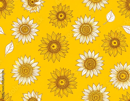 Bright yellow sunflower pattern on orange background.