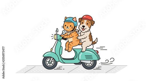 Fotografía Dog and teddy bear on scooter.