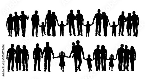 Schilderij op canvas Silhouettes of diverse family groups together.