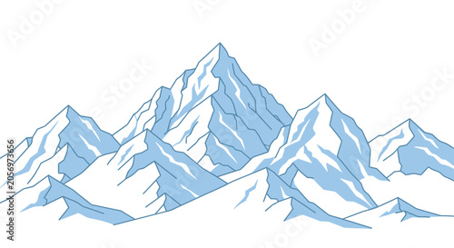 Konstfotografi Snowy mountain peaks landscape illustration.