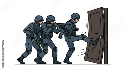 Obraz na plátně Soldiers in tactical gear breaching door.