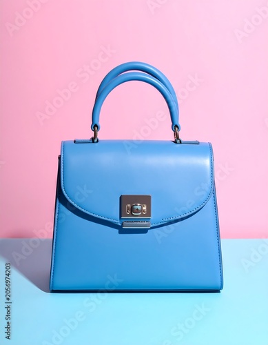 A bright blue leather purse with a structured design and metallic clasp