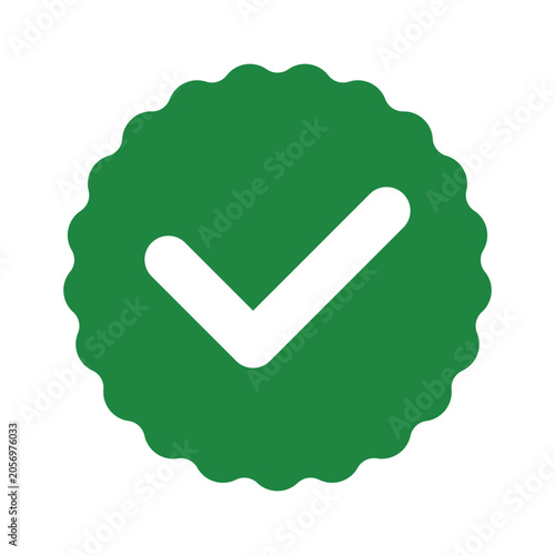 Foto Green verified check mark icon in a wavy circle representing approval success an