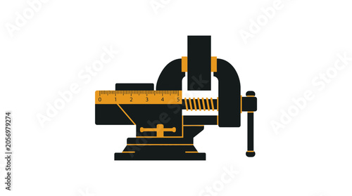 Quadro su tela Black bench vise tool with integrated measuring scale.