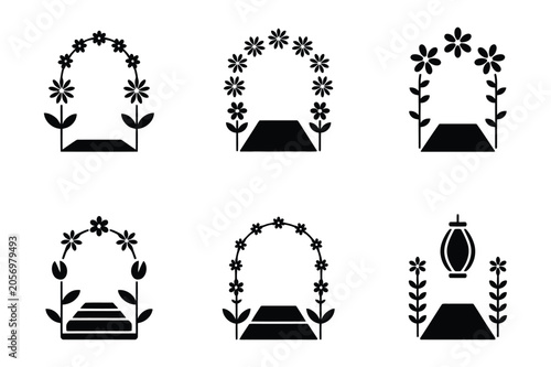 Foto Set of floral archways and garden entry decorations vector icons with entrance