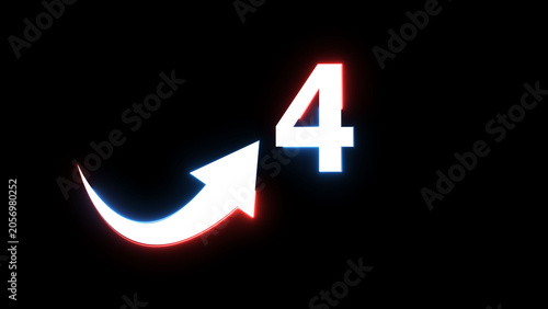 A neon Arrow number  illustration. and Arrow number 4 illustration . on a black background. and creating a stunning 4k illustration.