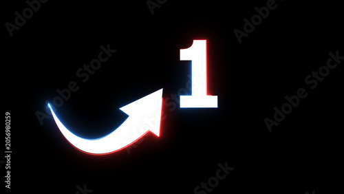 A neon Arrow number  illustration. and Arrow number 1 illustration . on a black background. and creating a stunning 4k illustration.