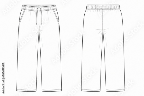 Men's Elastic Waist Jogger Pants Technical Fashion Flat Sketch Front and Back View