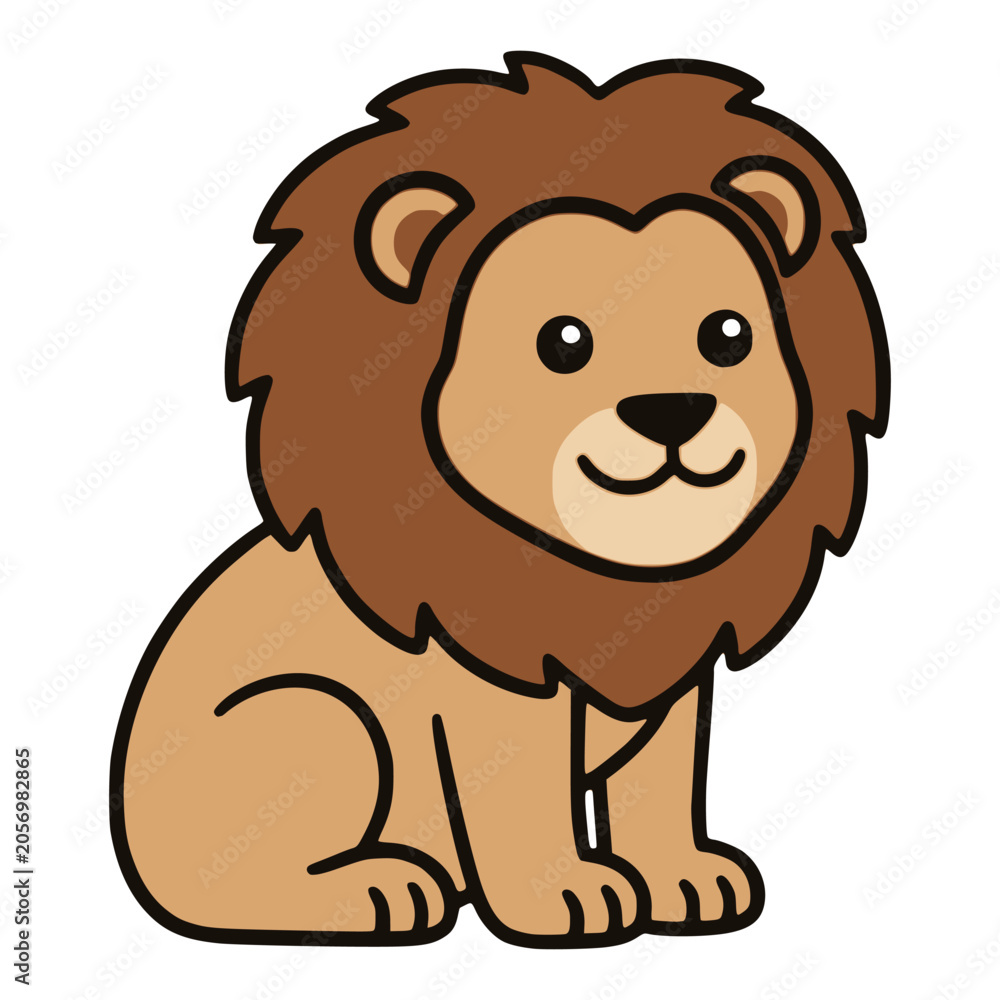 Obraz premium cartoon cute lion wild animal wildlife character flat color vector illustration template design