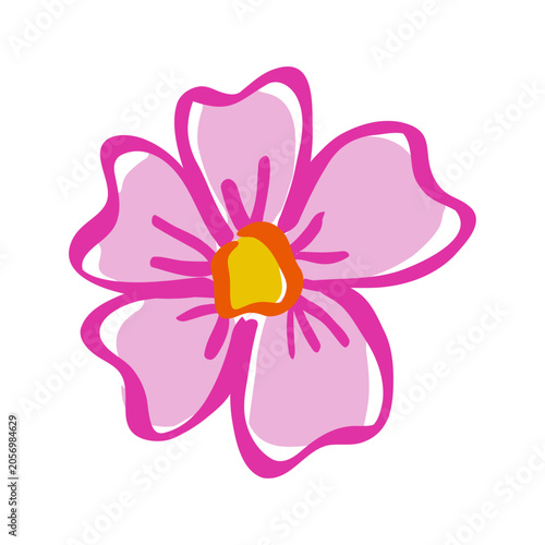 Hand Drawn Pink Flower Watercolor Illustration Cute Floral Blossom Clipart