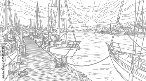 Bild auf Leinwand Sailboats docked at a marina.