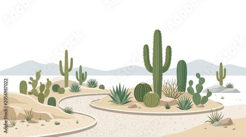 Konstfotografi Green Cactus Plants in Desert Sand.
